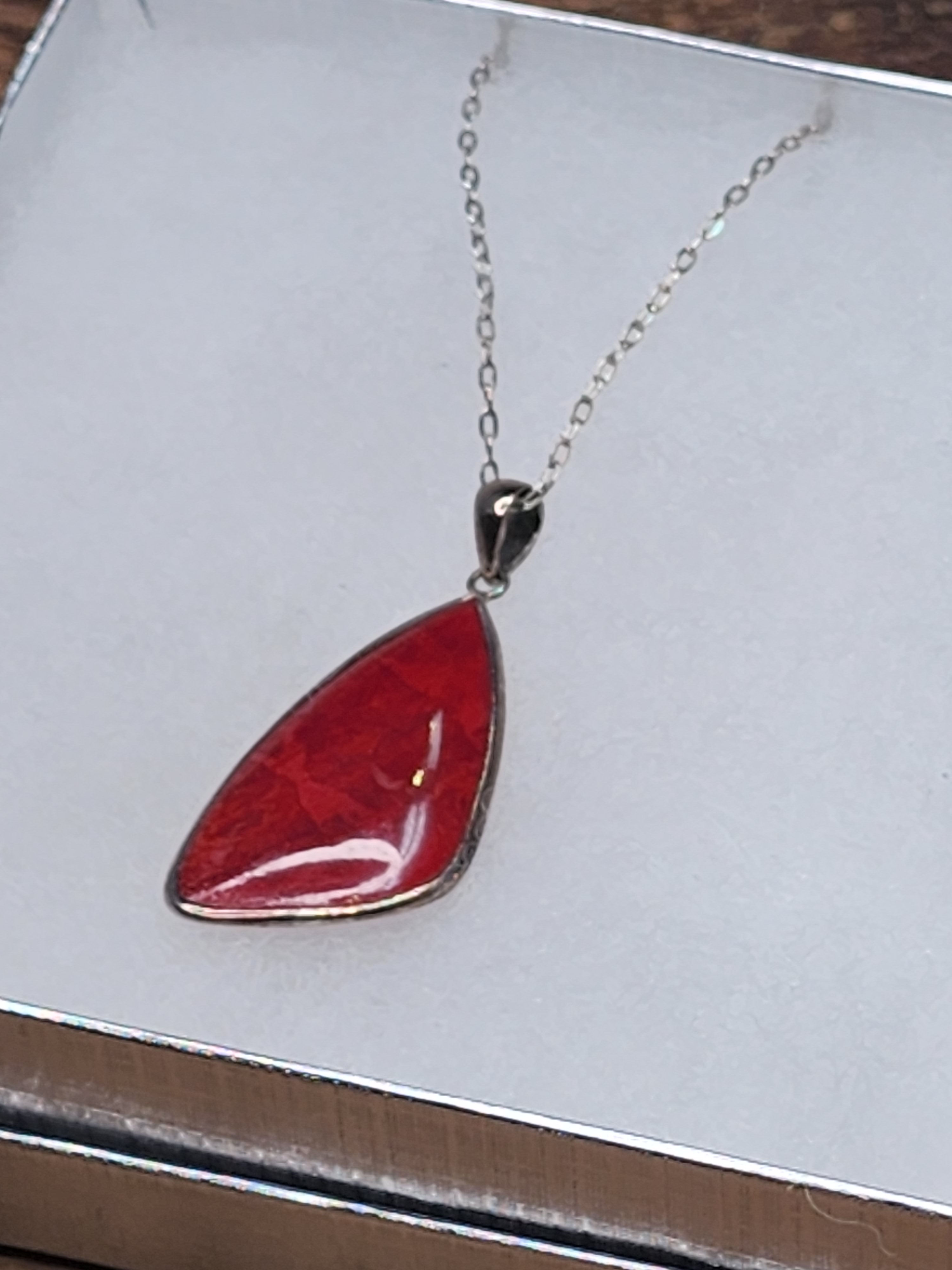 Sterling Silver Red Coral Pendant Necklace