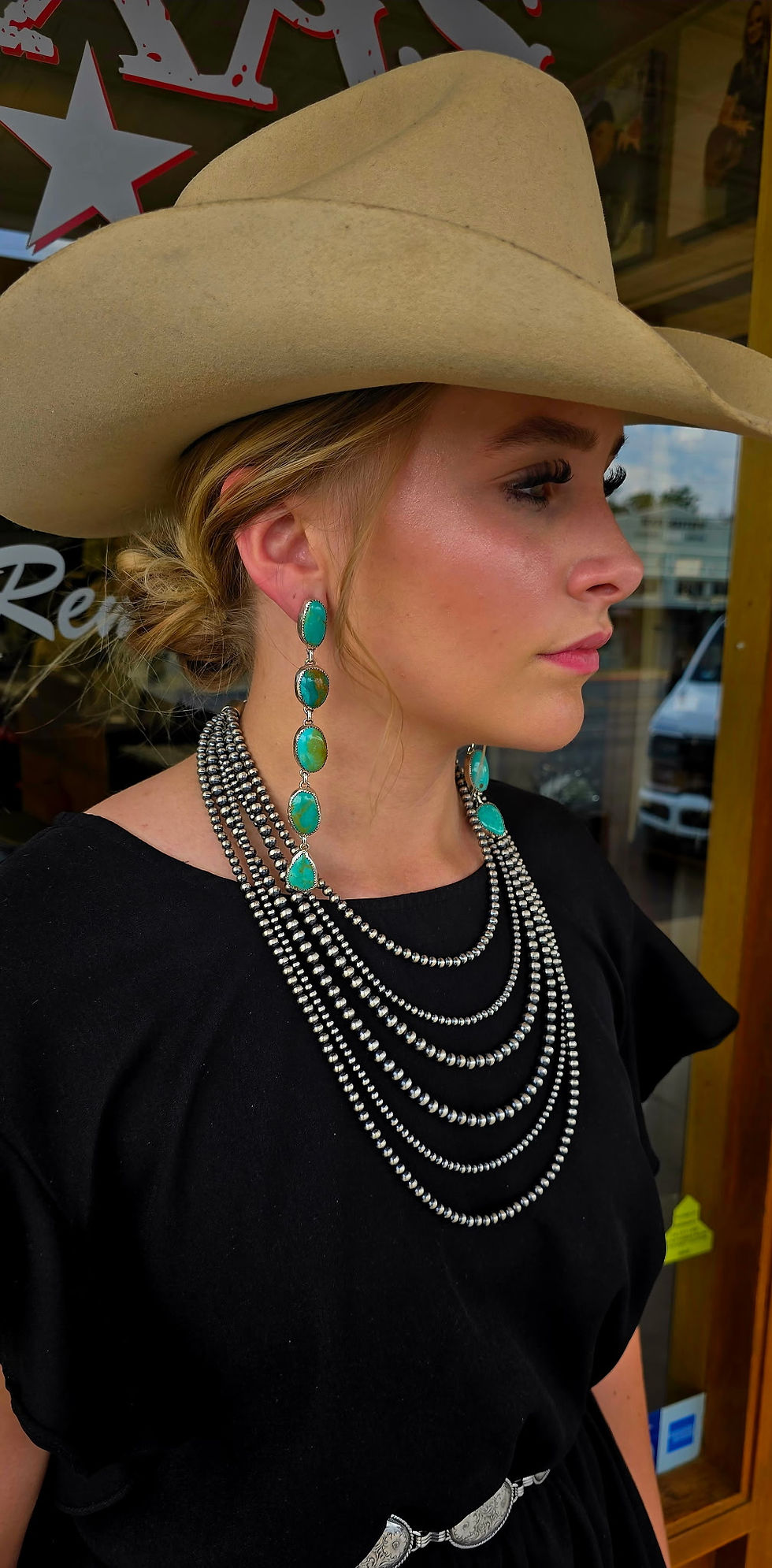 Sterling Silver 5-Drop Royston Turquoise “Statement”Earrings