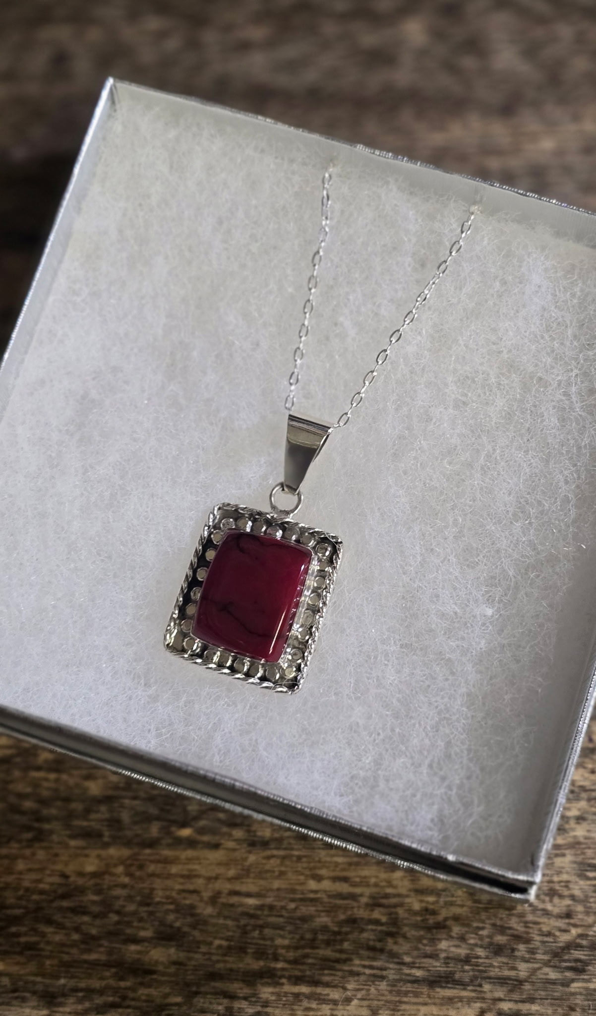 Sterling Silver Square Red Jasper Pendant Necklace