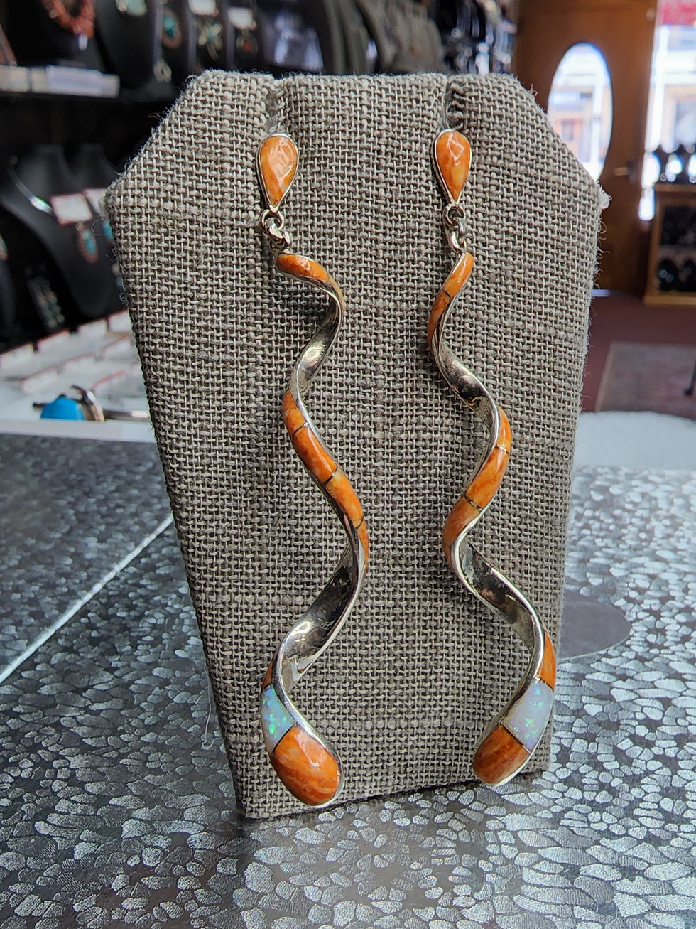 Spiney Oyster with Opal Long Curl Earrings