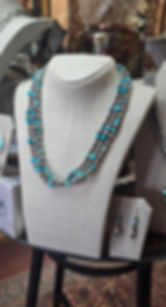 Sterling Silver Turquoise Navajo Pearl Necklace & Earring Set