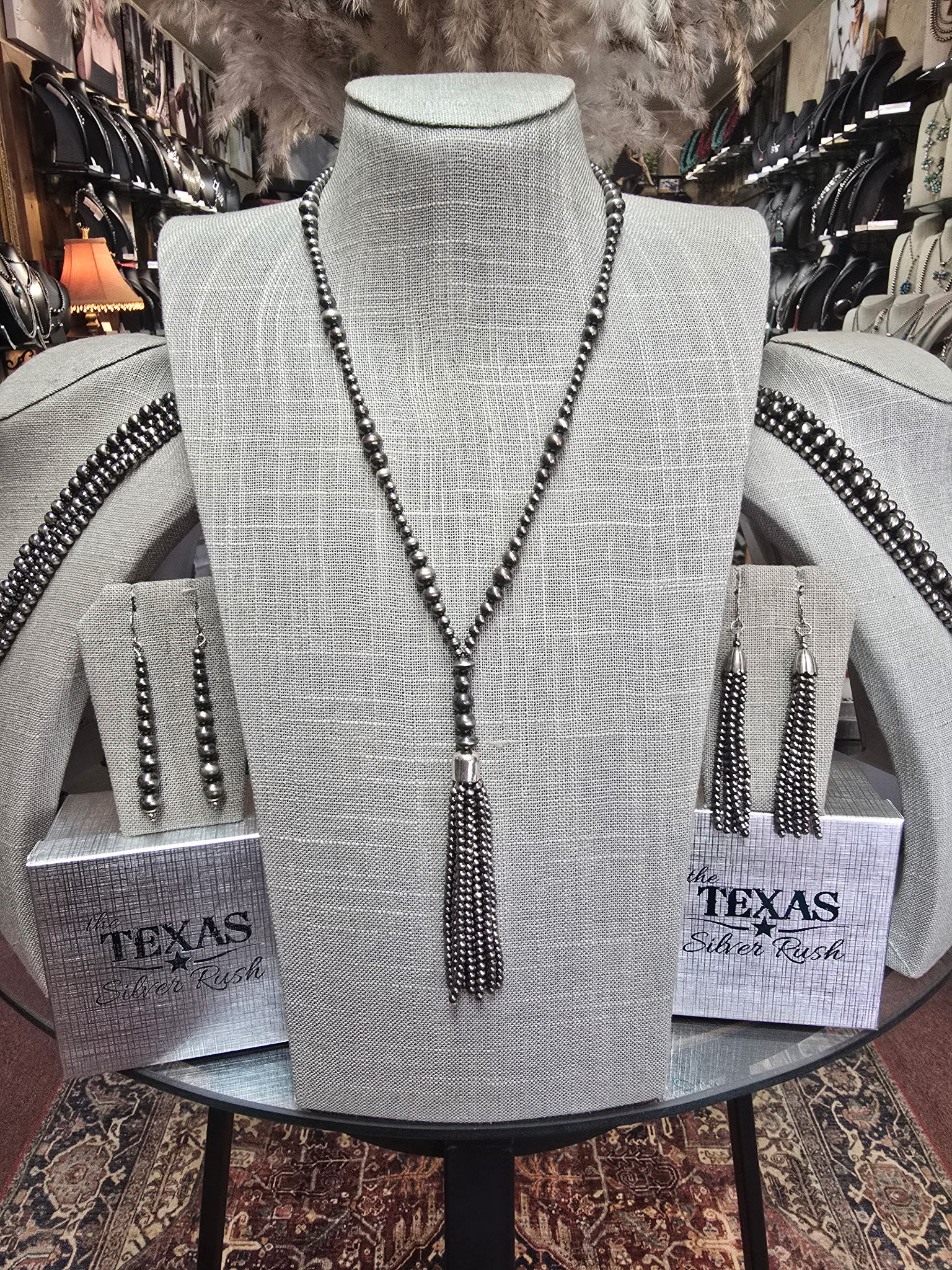 Sterling Silver Navajo Pearl Lariat Tassle Necklace Set