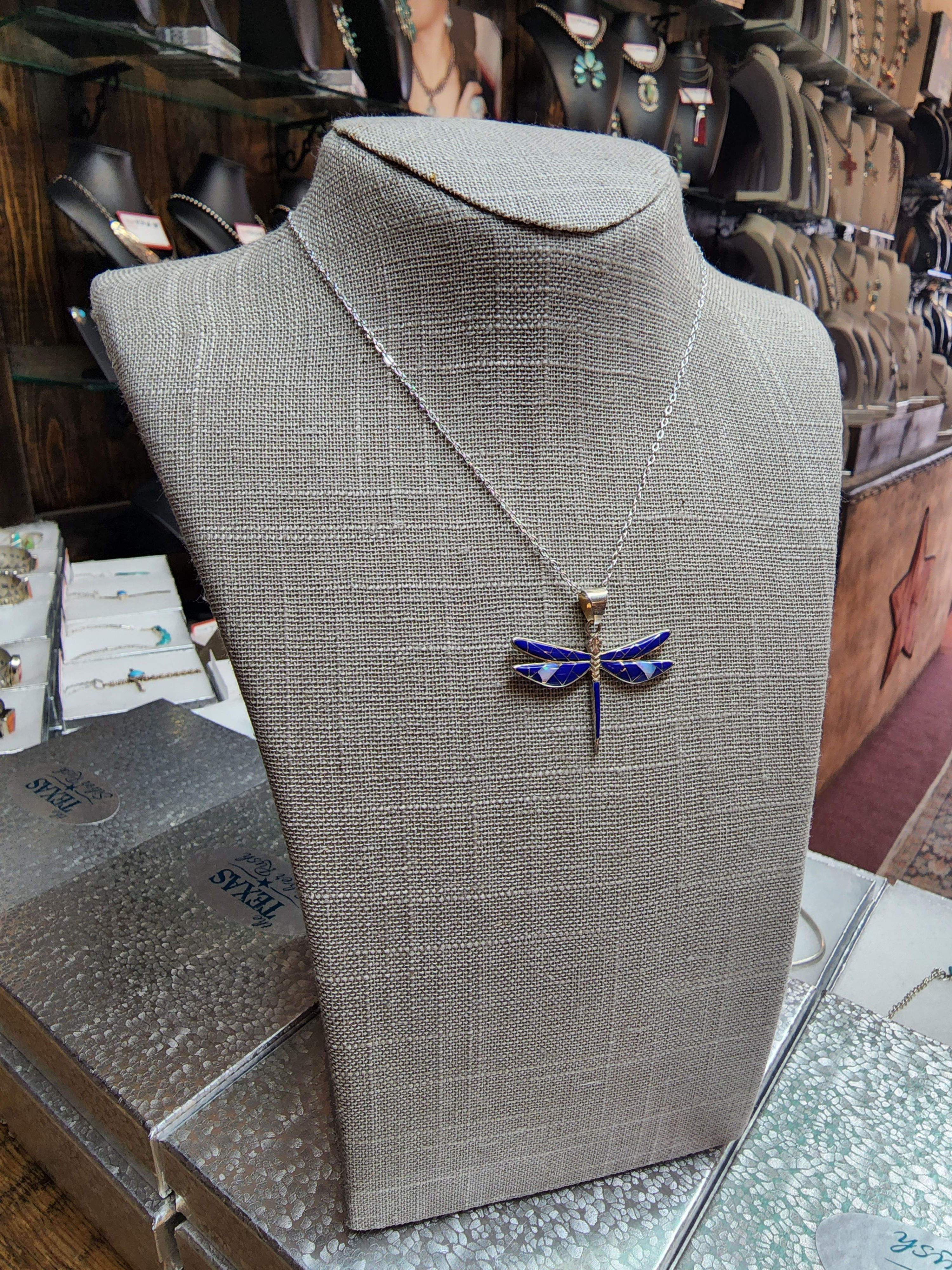 Sterling Silver Lapis Dragonfly Pendant Necklace