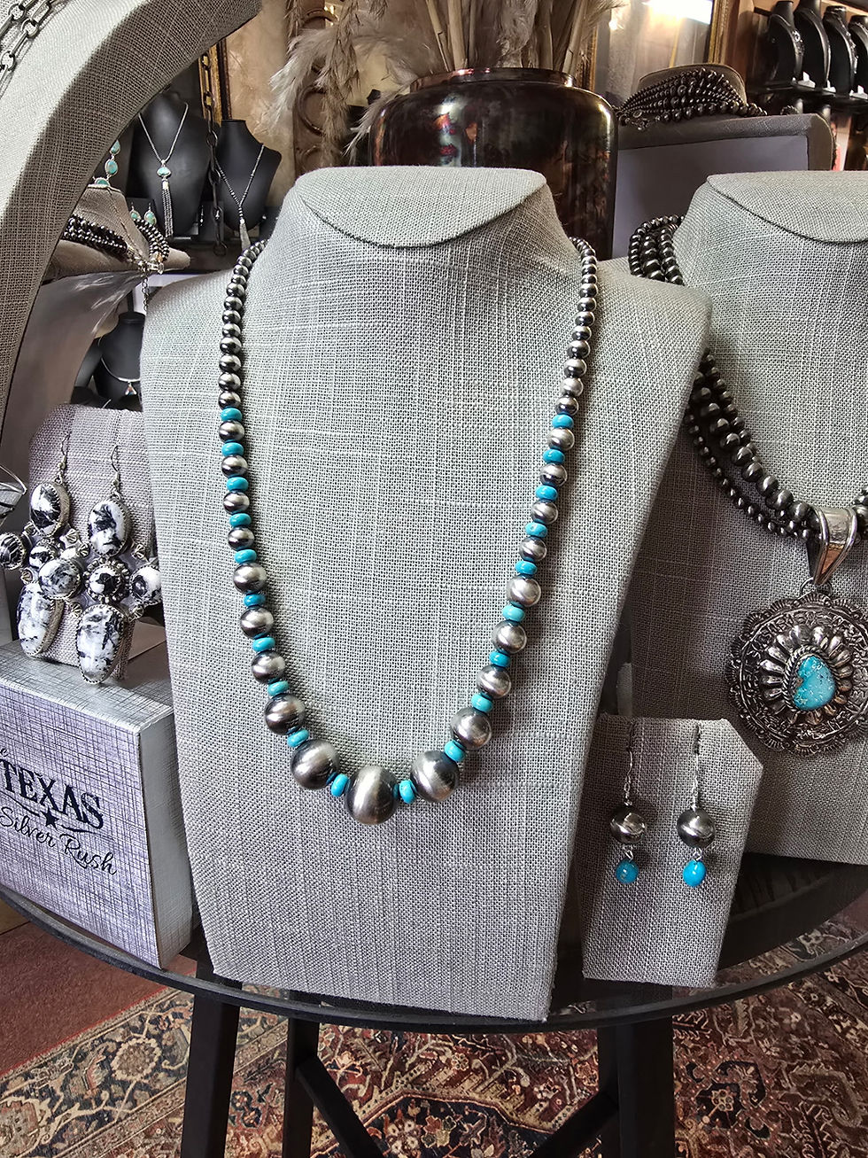 Thumbnail: Sterling Silver Kingman Mine Turquoise & Navajo Pearl Necklace Set