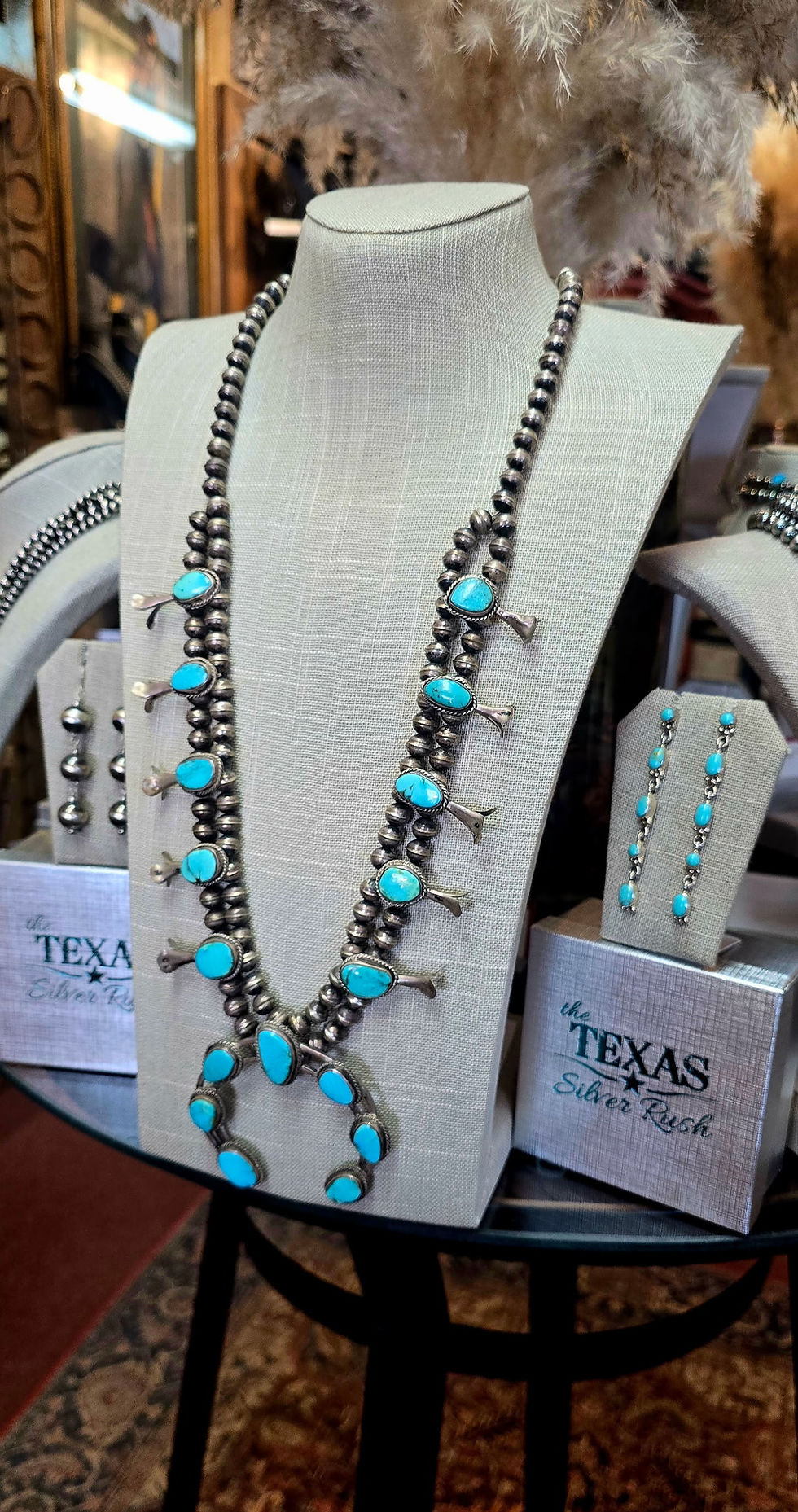 Thumbnail: Vintage Turquoise  Squash Blossom Necklace