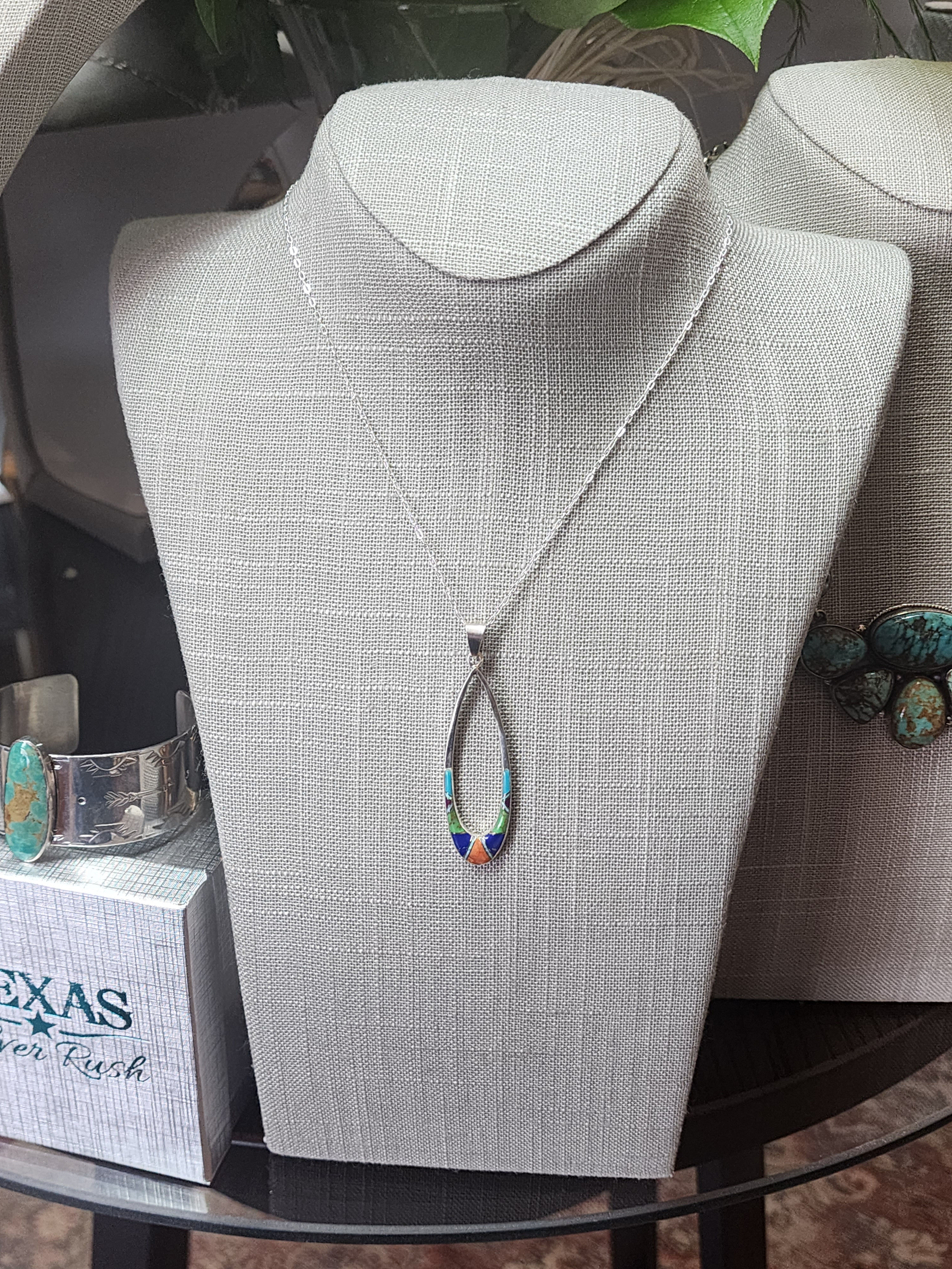 Sterling Silver Open Oval Multi Color Necklace