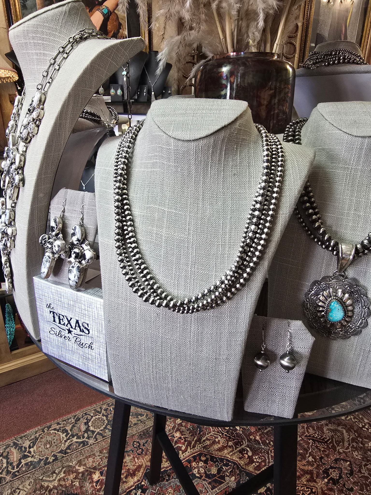 Sterling Silver Navajo Pearl Multistrand Layer Necklace Set