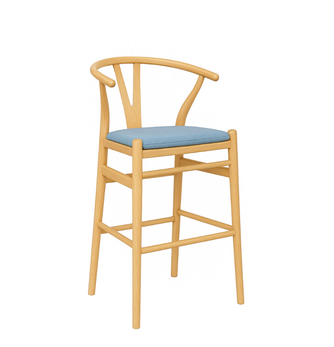 Natural Wishbone Barstool - Denim