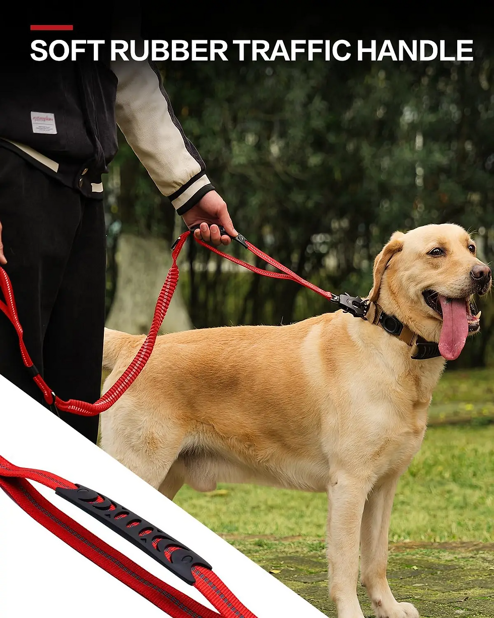 Thumbnail: Tactical Dog Leash Heavy Duty, 4-6FT Shock Absorbing Bungee Lead with 2 Padded H