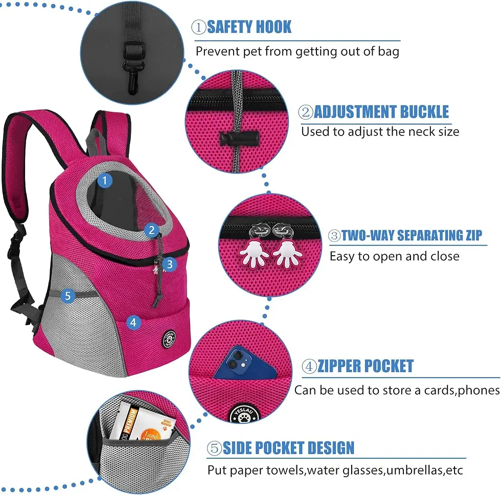 Thumbnail: New Dog Pet Backpack Carrier Travel Bag Front Pack Breathable Adjustable with Sa