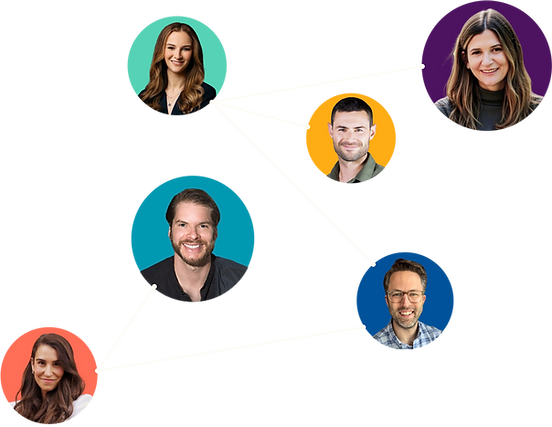 Illustration of Pivt team members connected by lines, symbolizing collaboration, internal support, and a strong team network.