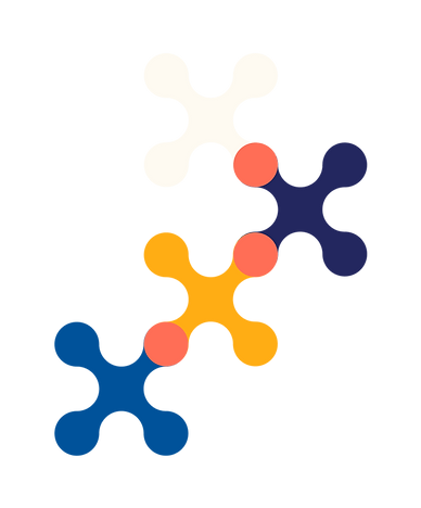 abstract design of interlocking shapes in various colors, symbolizing connection, teamwork, and collaboration.