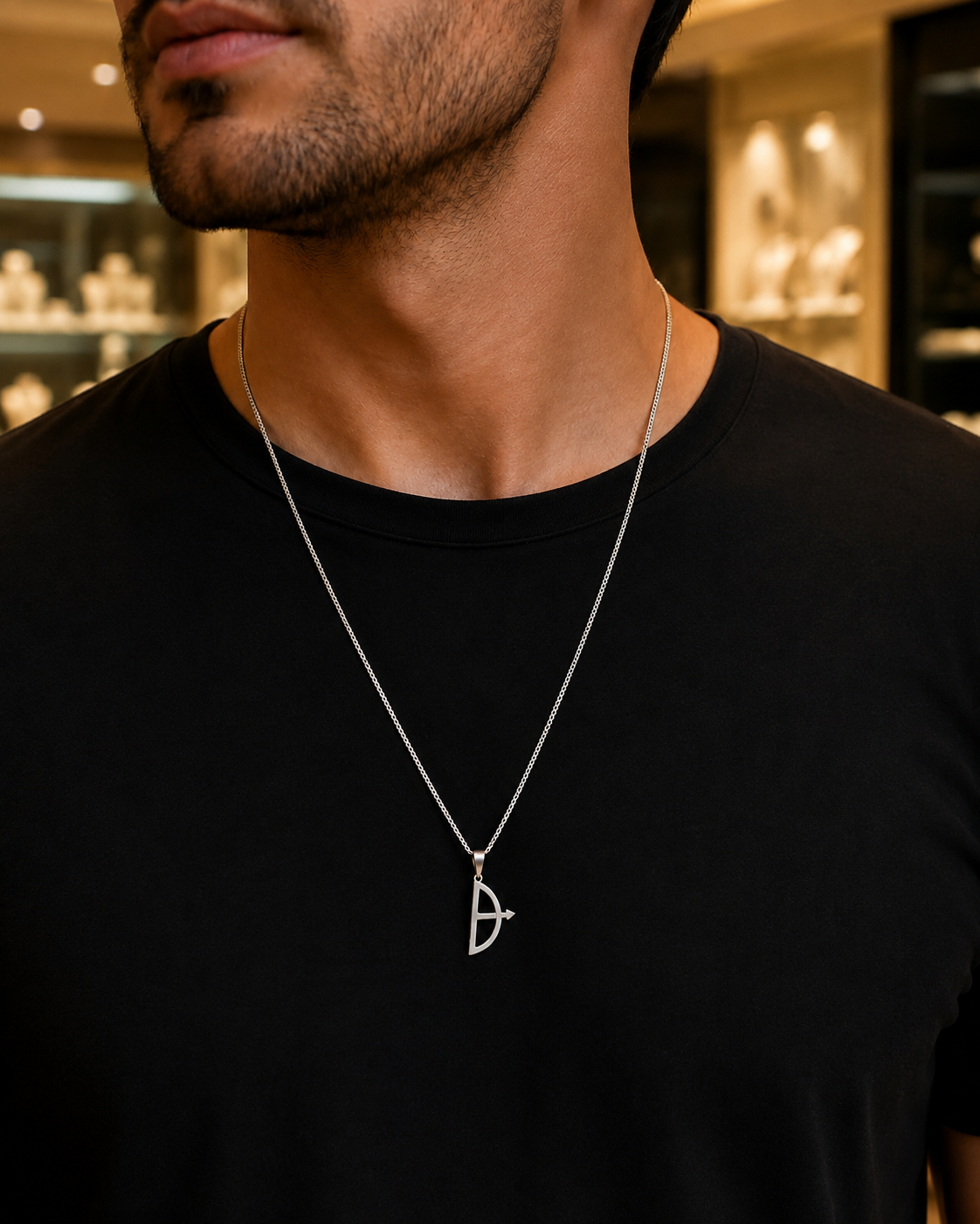Colar Masculino Arco e Flecha Prateado