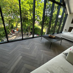 grey traditional herringbone flooring installation in Prescot