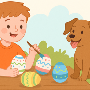 enfant qui décore des oeufs de pâques