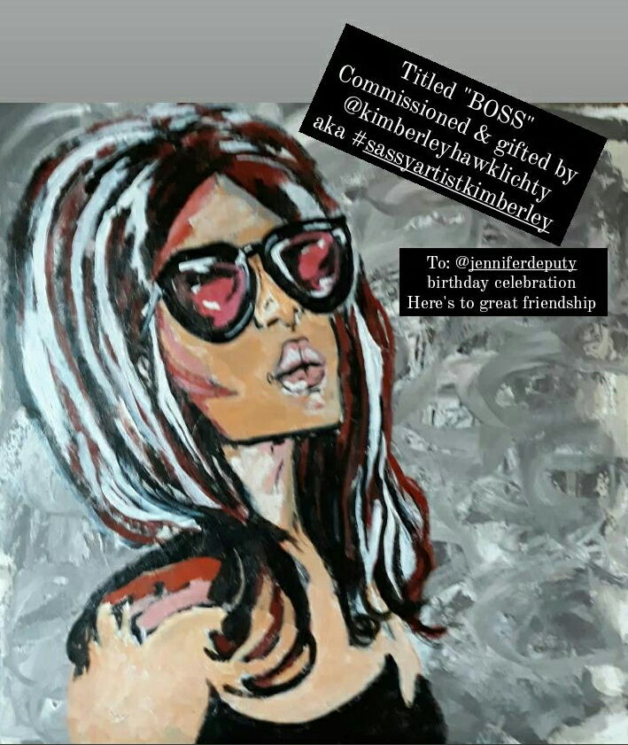 Painting of a woman with sunglasses