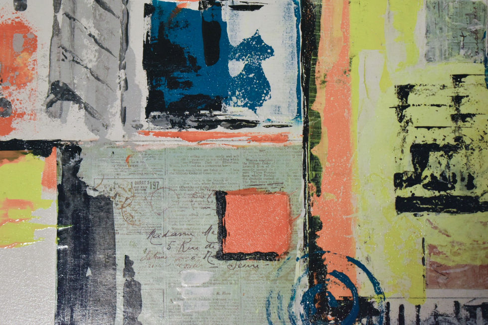 Textured abstract art with blue, orange, and yellow