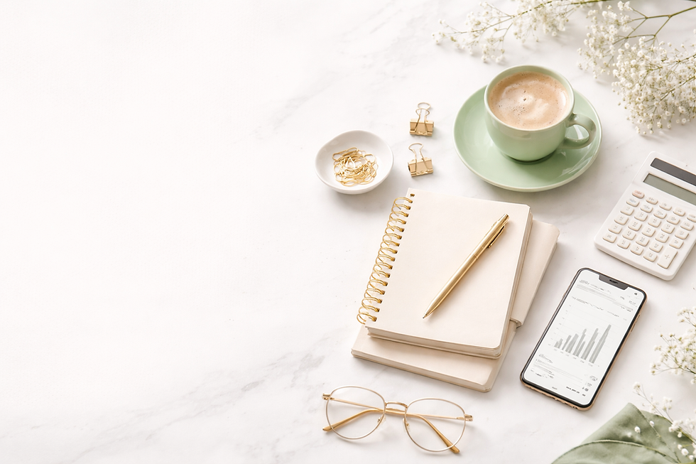 Elegant office tools and financial display.png