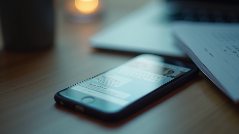 Close-up view of a smartphone screen showing a chat conversation with a psychologist