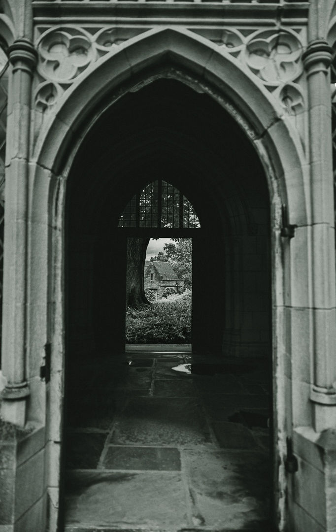 Interior of Washington National Cathedral, black-and-white, Washington DC