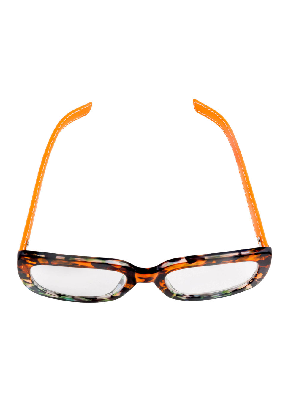Eye-Shop product photography of tortoise frames with orange arms back view on white background | Commapix Studio, Los Angeles
