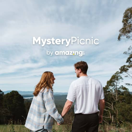 An image of a couple in the forest. By clicking on image, it provides a link to a Mystery Picnic through the company Fever.