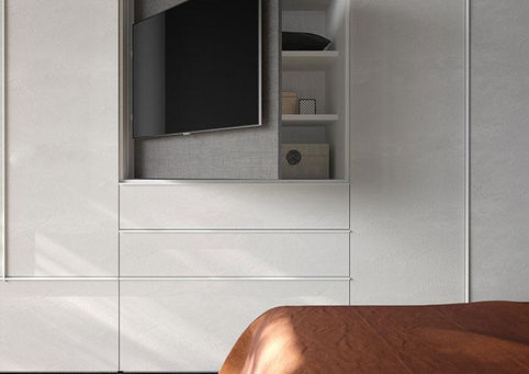 Mazzola Arredamenti   Pannello Ecologico Armadi Battente Bianco con tv incorporata dettagl