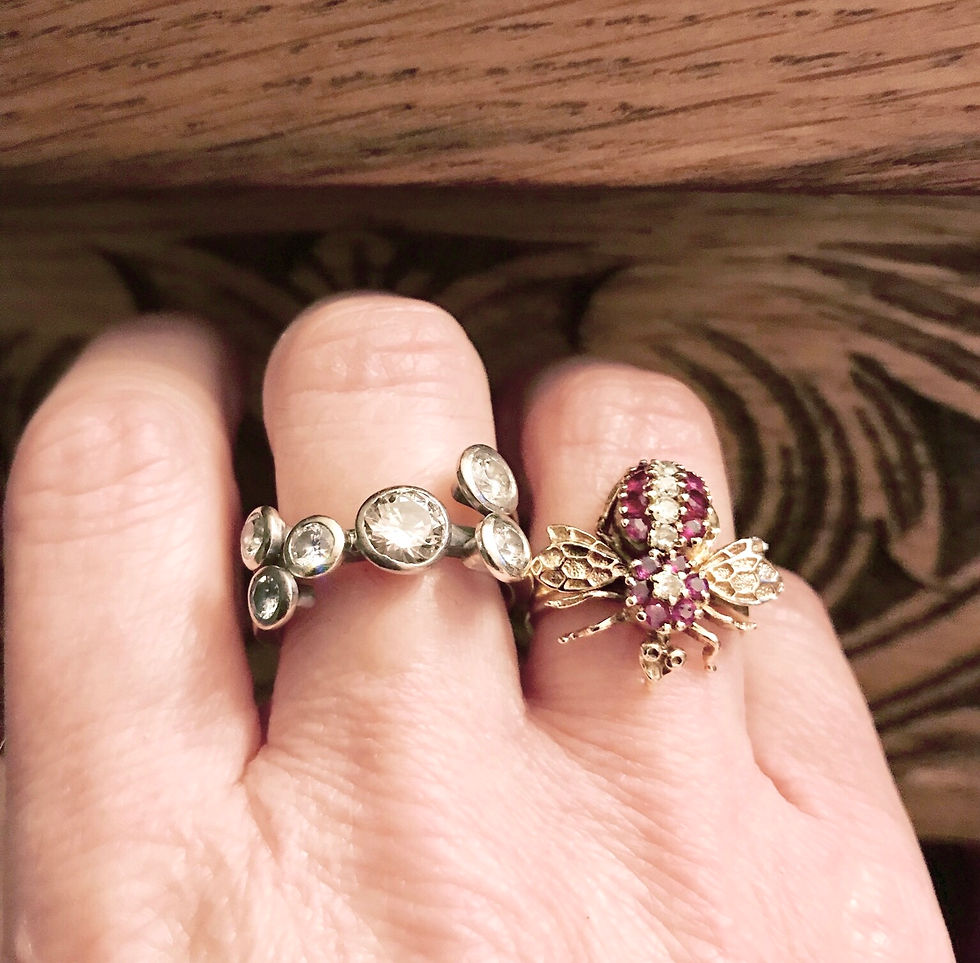 Thumbnail: The 'Bee Nice' Vintage 9ct Gold, Diamond, Ruby Bee Ring