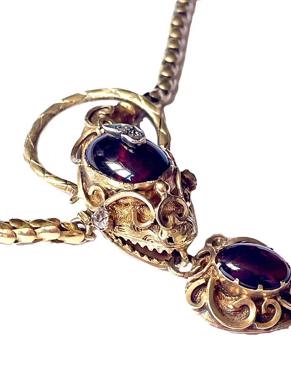 Thumbnail: Exquisite Victorian Antique 18ct Gold Diamond & Garnet Snake Choker Necklace