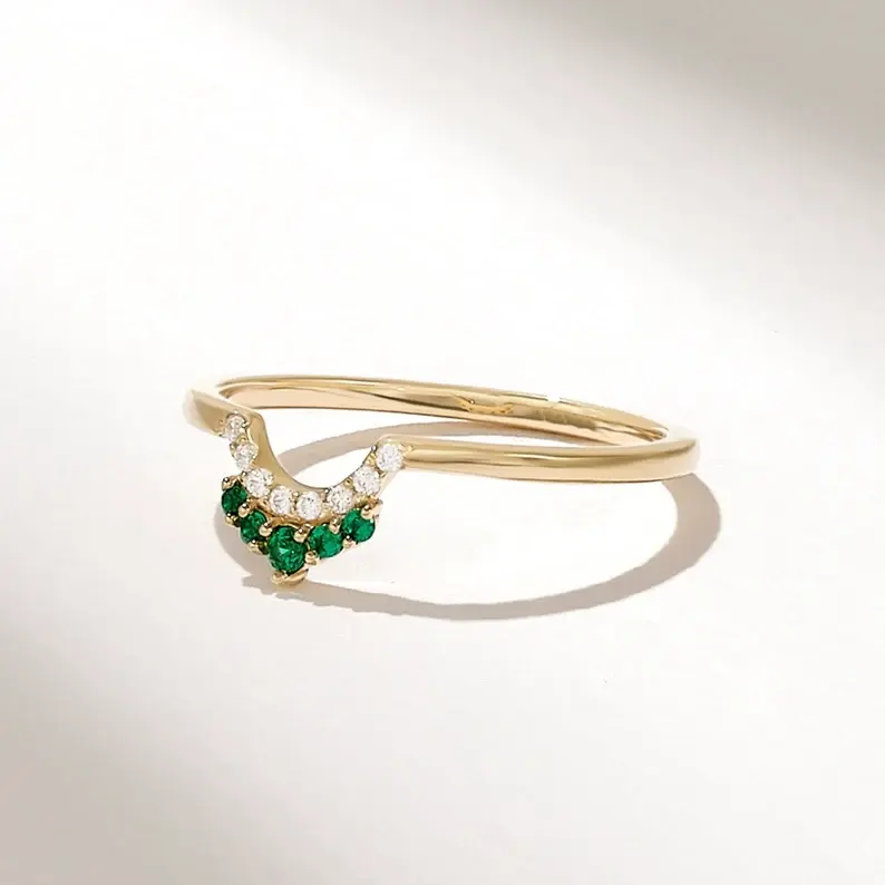 Solid Gold Emerald Curve Ring