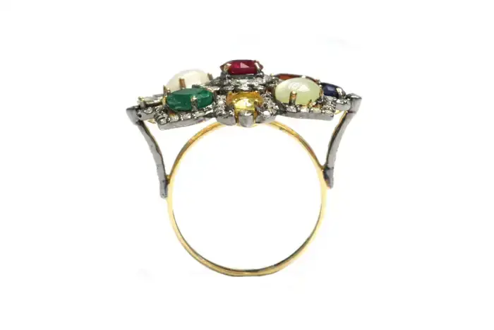 Thumbnail: Nine Precious Gems Fashion Ring in Art Deco Style