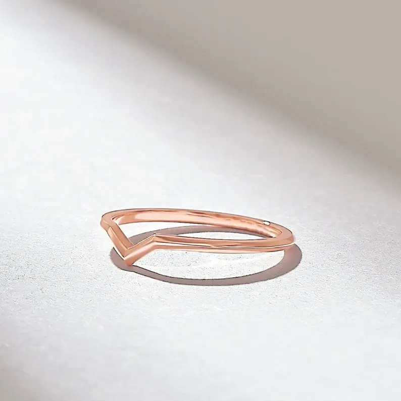 Thumbnail: 18K Rose Gold V Shape Gold Stacking Ring