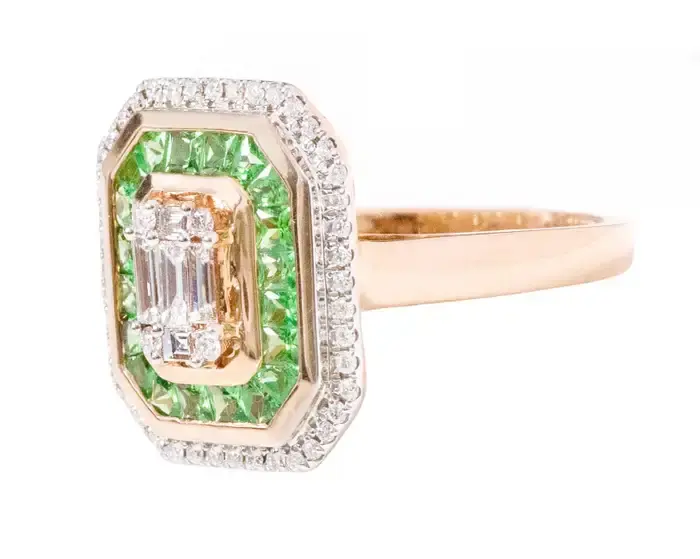 1.22 CT Diamond and Tsavorite Cluster Ring – 18K Solid Gold Invisible-Set