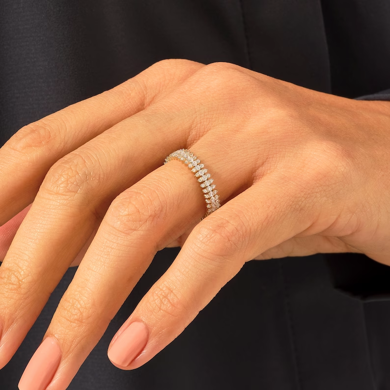 14K Solid Gold Diamond Half Eternity Wedding Ring