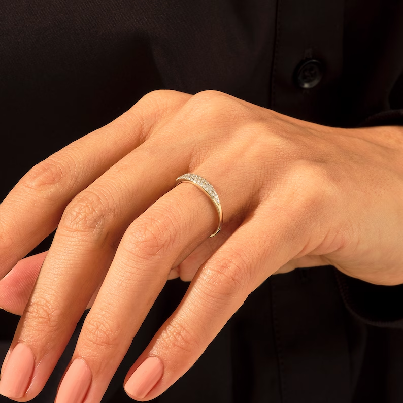 Minimalist Pave Diamond Ring: 14k Gold Signet Pinky Statement Ring for Women