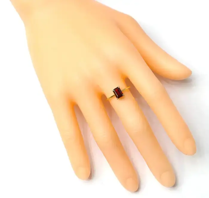 Emerald-Cut Garnet Solitaire Ring