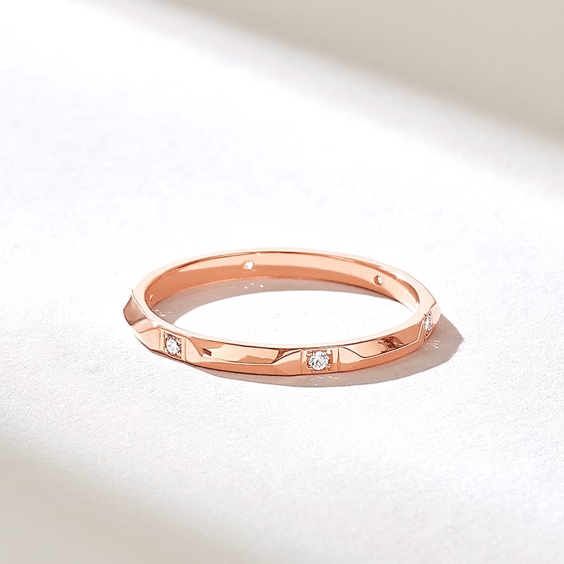 18K Rose Gold Bezel Diamond Pyramid Ring