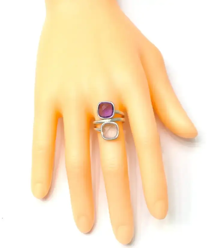 18K Gold 7.22 Carat Dual Amethyst Ring – Purple & Pink