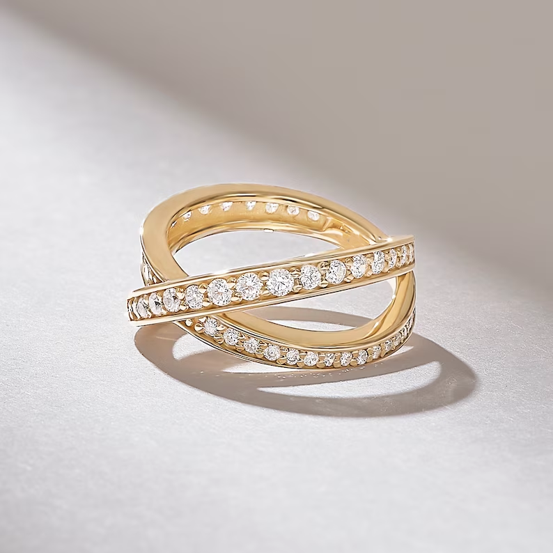 Thumbnail: Pave Diamond Crossover Ring