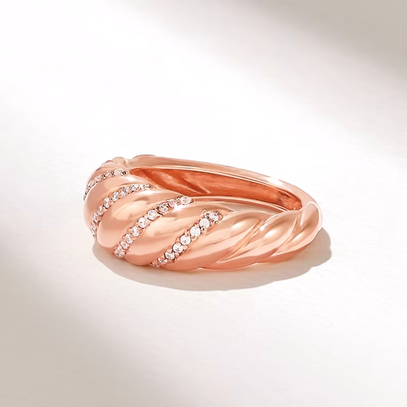 Thumbnail: Rose Gold Baguettes Chunky Diamond Ring with 14K Solid Gold