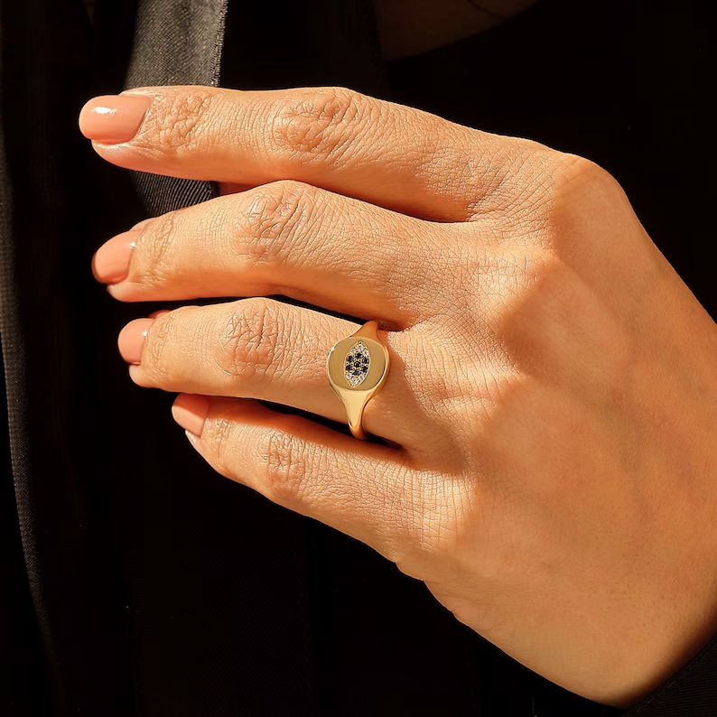 Thumbnail: IGI Certified Solid Gold Evil Eye Statement Ring