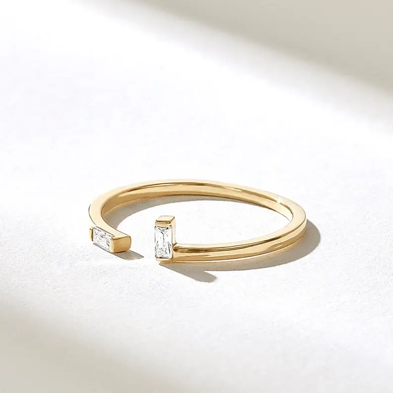 Solid Gold Baguette Diamond Open Wedding Band