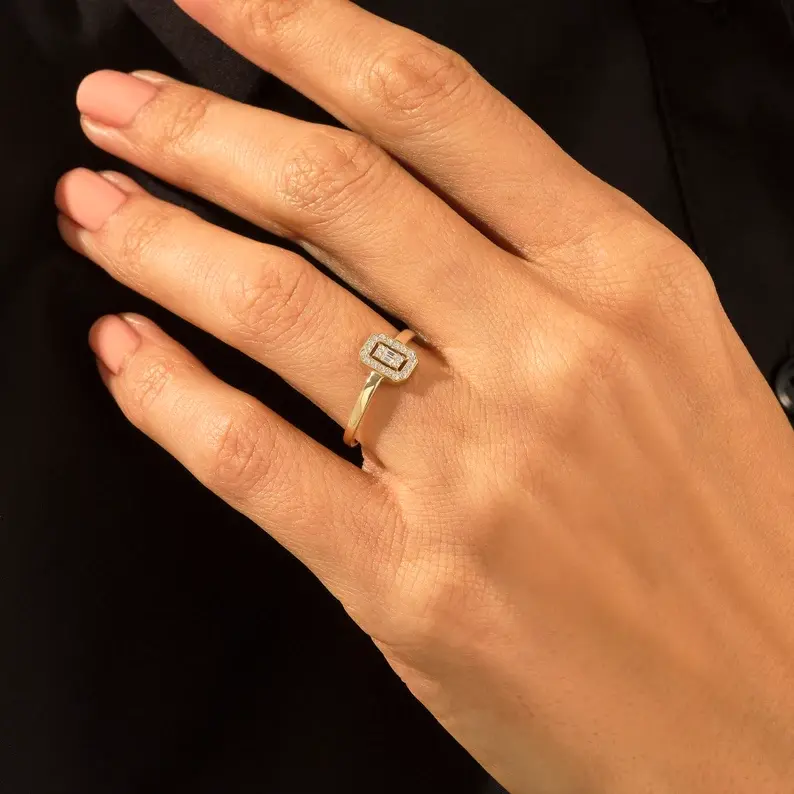 Thumbnail: Solid Gold Diamond Baguette Ring