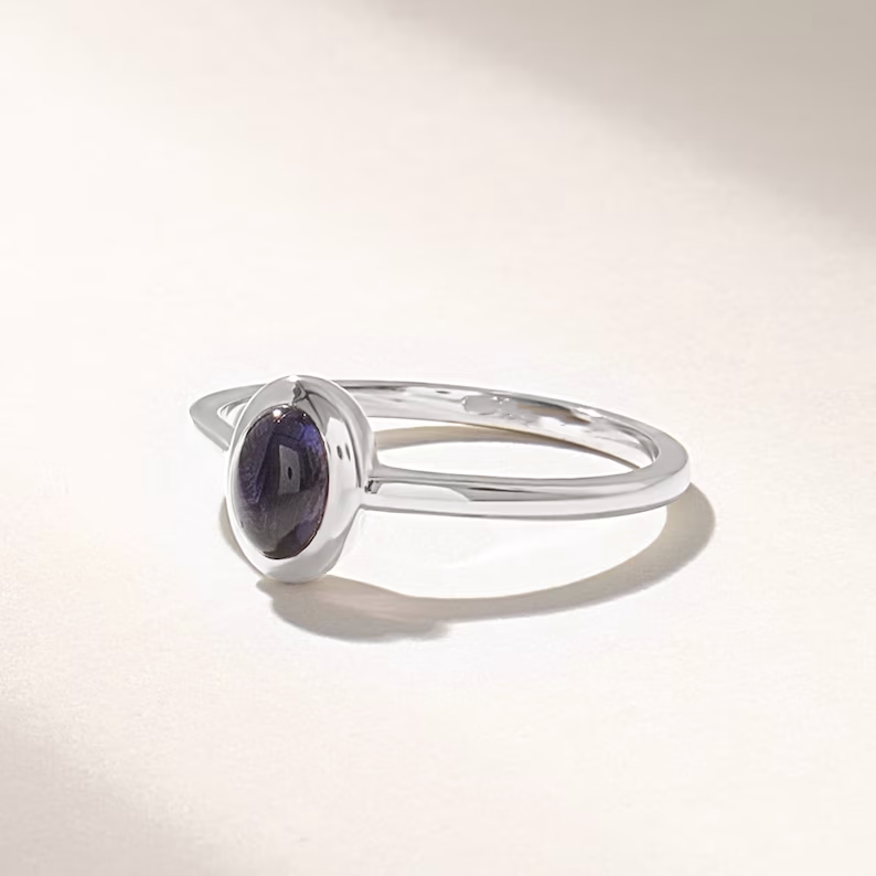 Thumbnail: Bezel Iolite Solitaire Diamond Ring