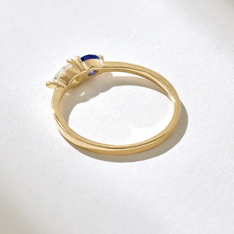 14K Solid Gold Diamond Sapphire Toi et Moi Ring