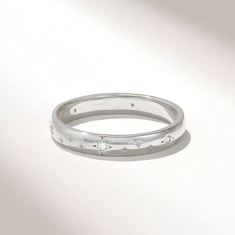 Thumbnail: White Gold Dainty Celestial Diamond Band