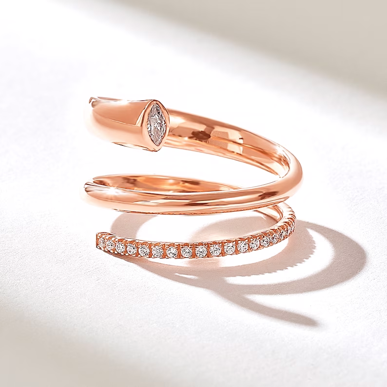 Thumbnail: Rose Gold Pave Diamond Bold Spiral Ring for women