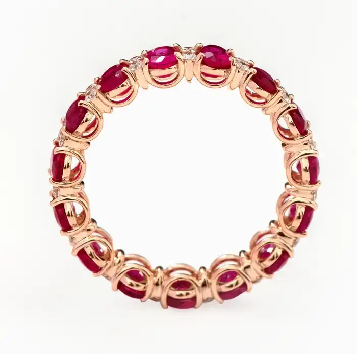 18K Solid  Gold Oval-Cut Ruby and Diamond Eternity Band Ring |  Anniversary Gift