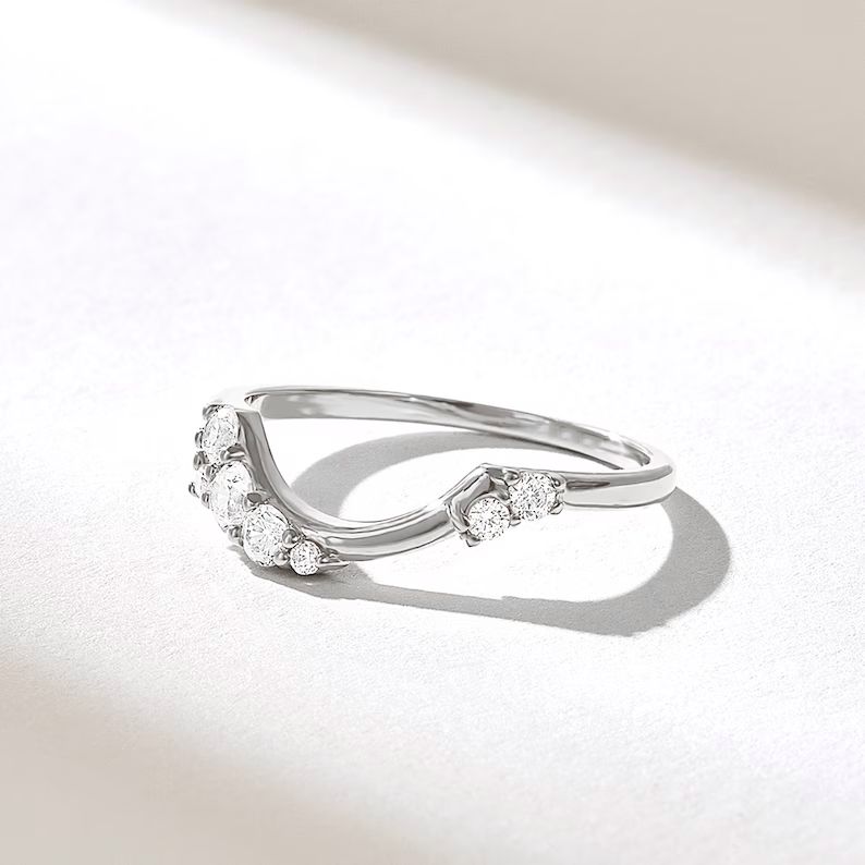 Thumbnail: 18K Solid White Gold Cluster Diamond Arch Ring