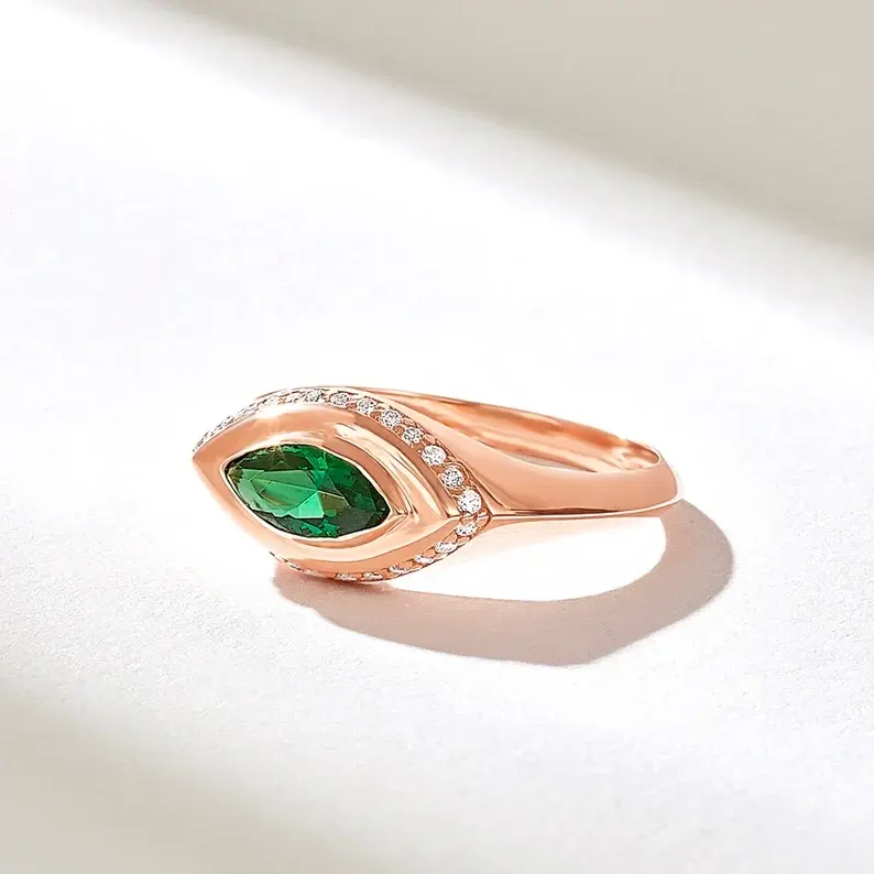 Thumbnail: 18K Rose Emerald Evil Eye Ring